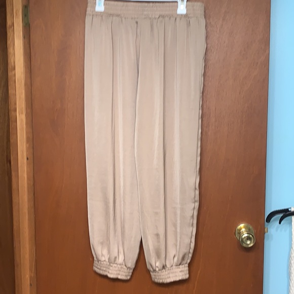 High Waist Satin Khaki Joggers - Picture 2 of 3